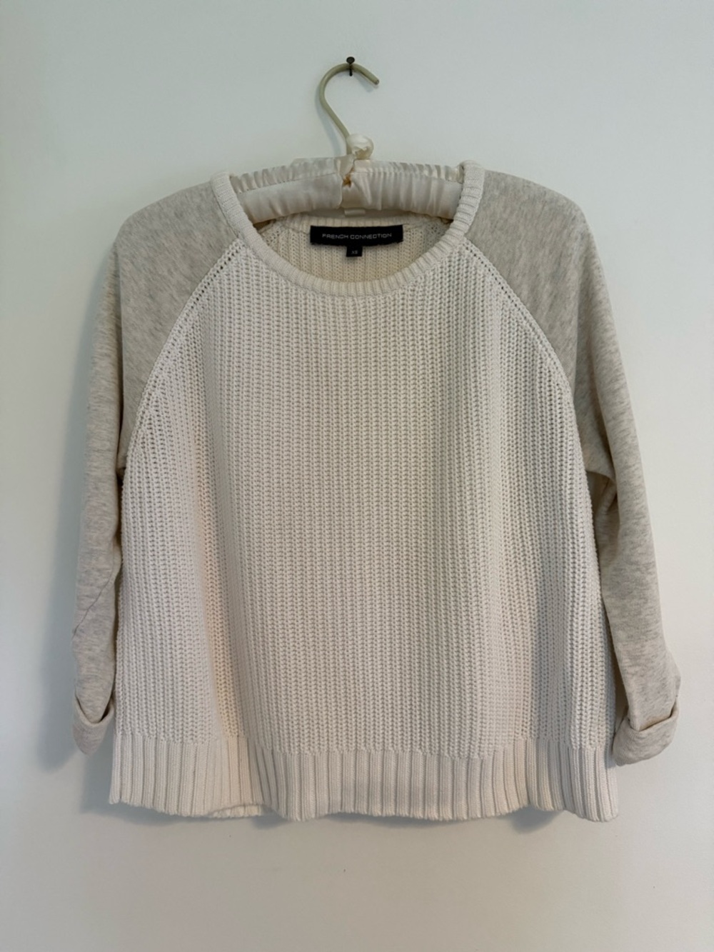 French Connection Cream & Heathered Beige Crop Crewneck Sweater 100% Cotton